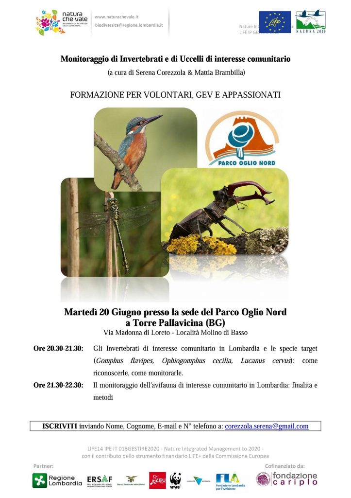 Seminario su monitoraggio di invertebrati e di uccelli di interesse comunitario – Parco Oglio Nord
