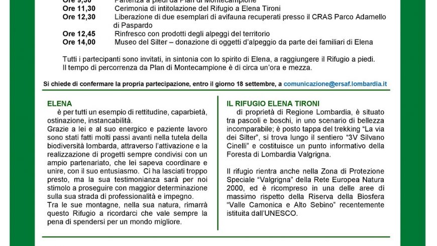 Intitolazione a Elena Tironi del Rifugio Rosello di Sopra – Esine (BS)