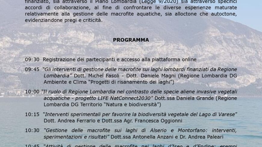 Buone pratiche di gestione delle specie vegetali sui laghi lombardi – Milano e online